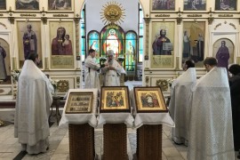 За воскресной Литургией в Благовещенском кафедральном соборе молитвенно почтили память преподобного Феодосия Великого