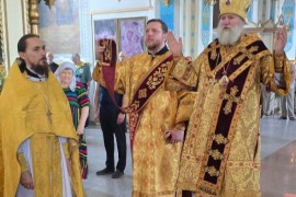 Служение епископа Игнатия в главном храме Актюбинска в праздник Всех святых