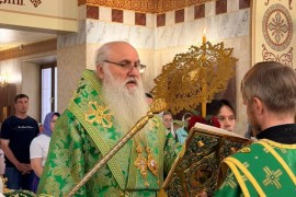 В праздник Святой Троицы Его Высокопреосвященство, Высокопреосвященнейший архиепископ Варсонофий совершил Литургию в кафедральном соборе Воскресения Христова г. Кокшетау