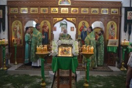 В день Святой Троицы Управляющий епархии совершил Божественную литургию и вечерню в Свято-Троицком храме села Железинка