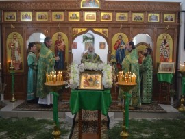 В день Святой Троицы Управляющий епархии совершил Божественную литургию и вечерню в Свято-Троицком храме села Железинка